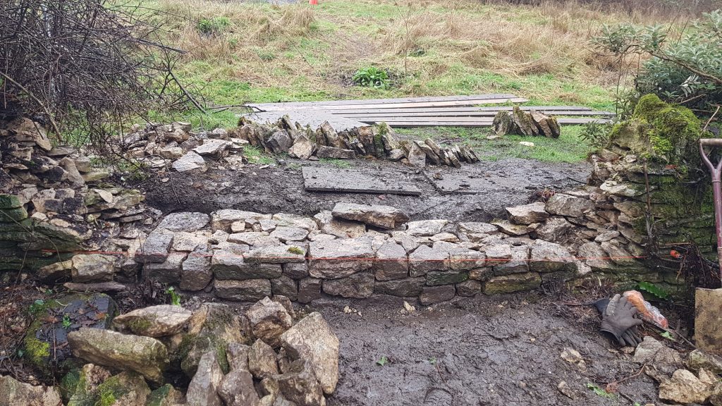 Dry stone wall repair and rebuild in Chalford, Stroud, Cotswolds